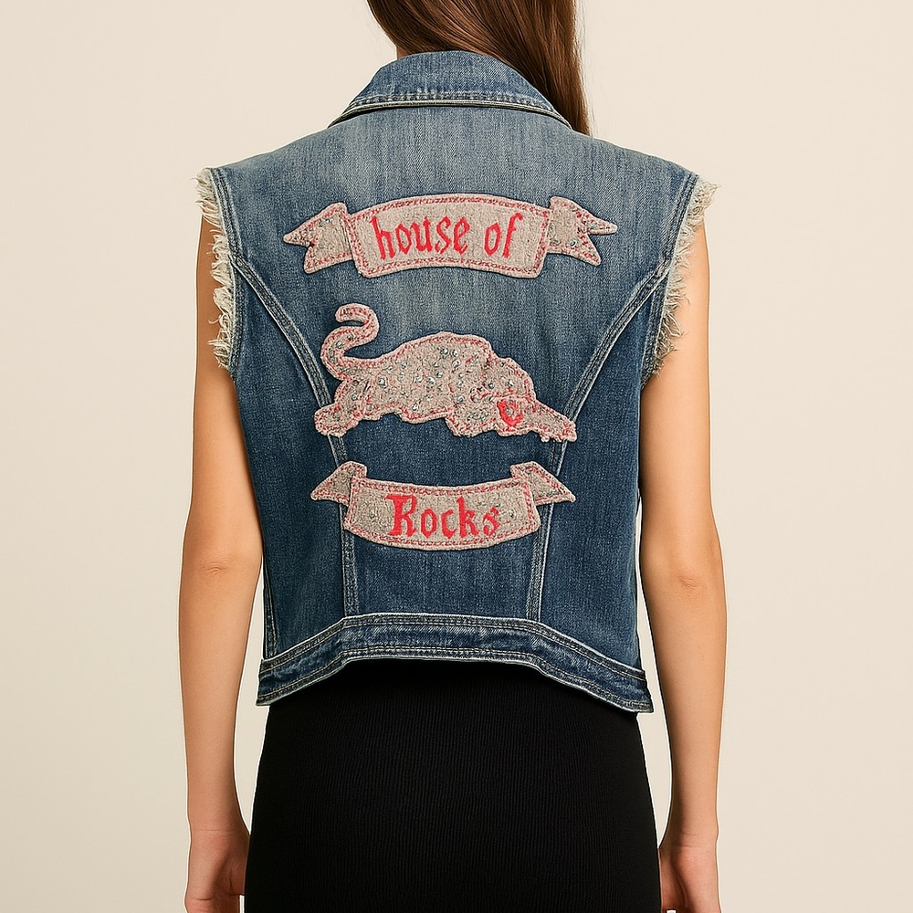 Versace Denim Vest with Patches - Picture 2 of 16